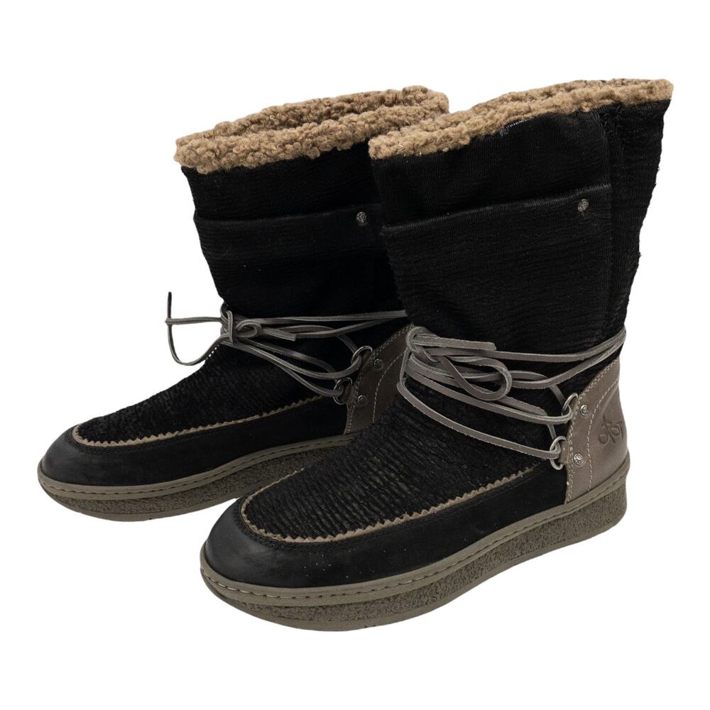 OTBT Slope Women's 10 Black Leather Faux Shearling Mid-Calf Boot Apres-Ski Boho